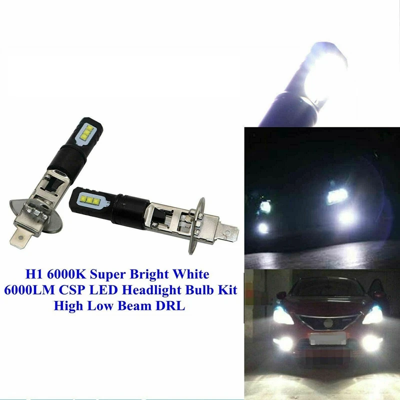 Kit de bombillas de faro LED DRL, luz de carretera, súper brillante, blanco, H1, 6000K, 6000LM, 4 Uds.
