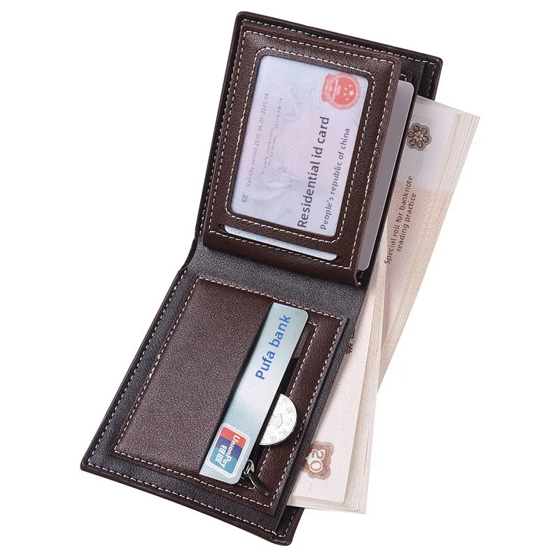 New men's short spliced fashionable wallet, men's wallet, change zipper bag, multi slot card bag