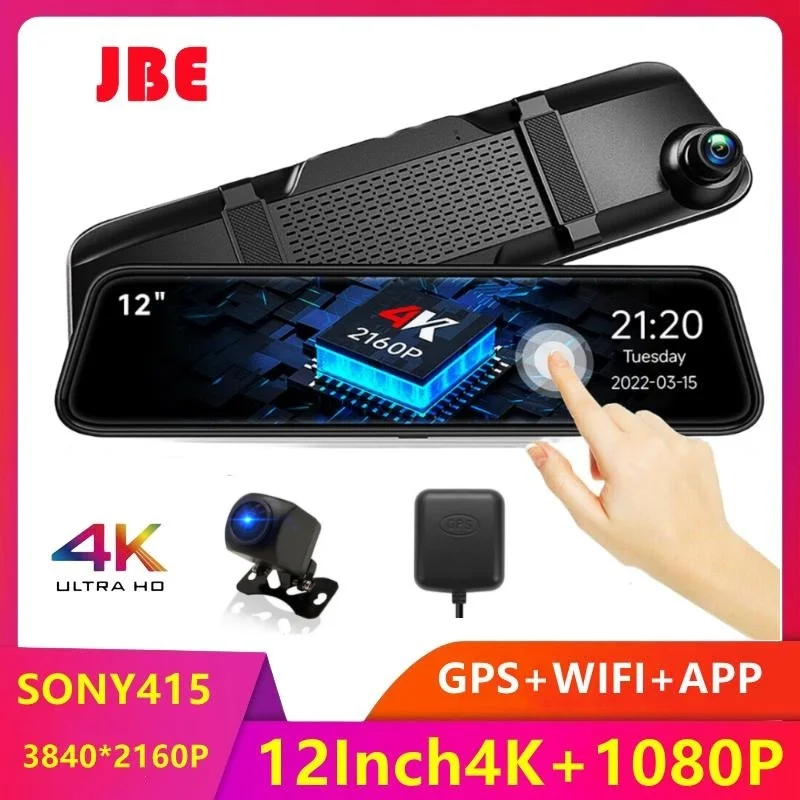 

12 Inch 4K Video Recorder Dash Cam WIFI Rear View Mirror GPS Track Car DVR Sony IMX415 Ultra HD 3840*2160P Camera for Phone AppZ