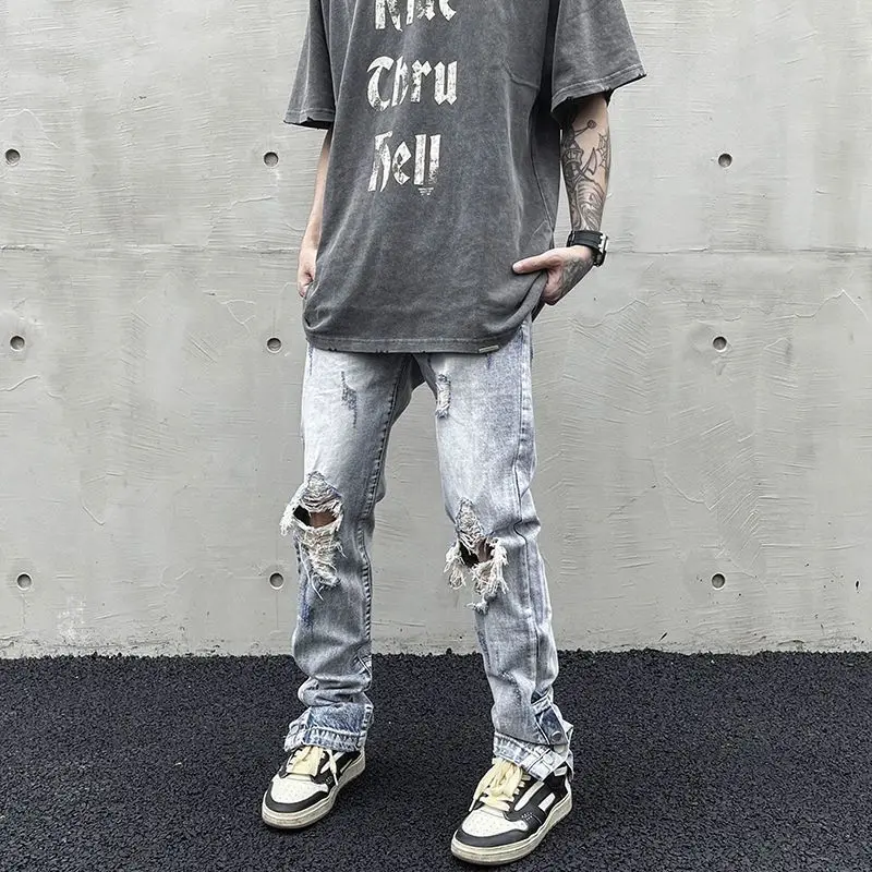 Hole Ripped Jeans for Men Korean Fashion Tights Men's Pants Hip Hop Women's Casual Trendyol Streetwear Y2K Pants