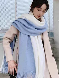 Winter Autumn New RetroImitation Cashmere Color Blocking Elegant Temperament Women Scarf Thickened Warm Defend Cold Collar Shawl