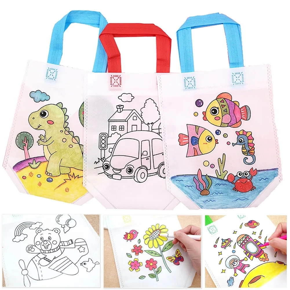 5Pcs DIY Coloring Bags with Markers Carnival Art Party Goodie Bags for Kids  Eco Mini Non-Woven Fabric Shopping Storage Bags - AliExpress