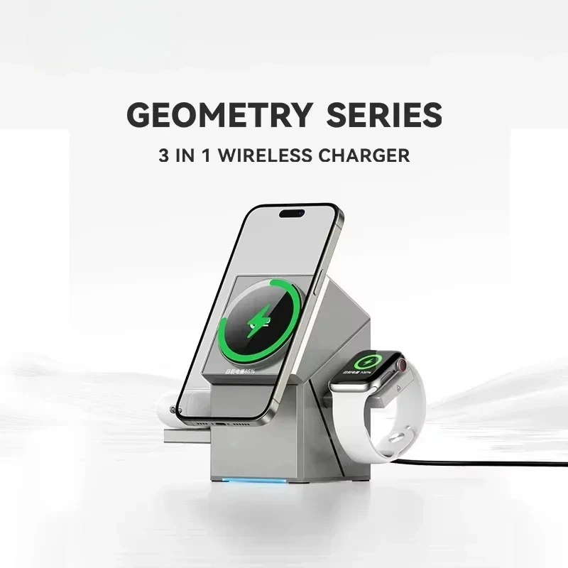 Qi2 3-in-1 Wireless Charger with Auto-Rotating Magic Cube Dock for