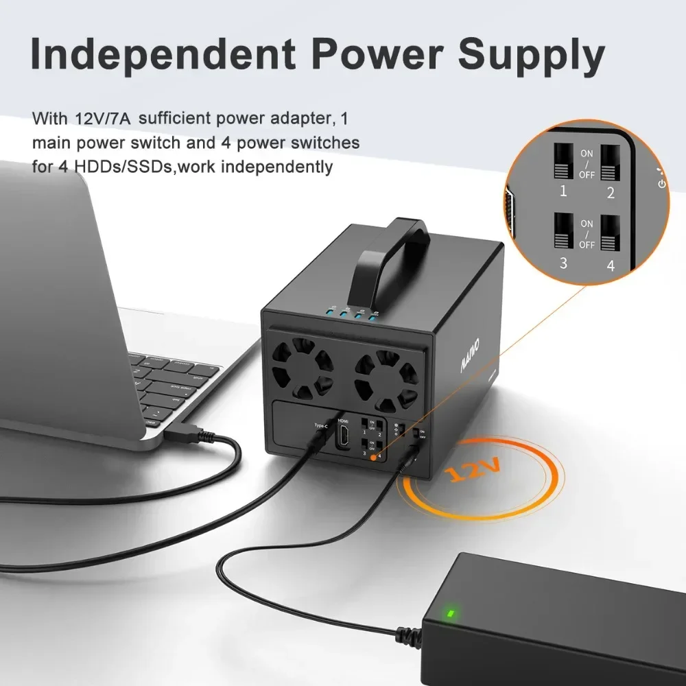 MAIWO 3.5 인치 HDD 케이스, USB C HDD 인클로저, 2.5 인치 하드 디스크 박스 도킹 스테이션, HDMI/4K 고화질 포트 확장