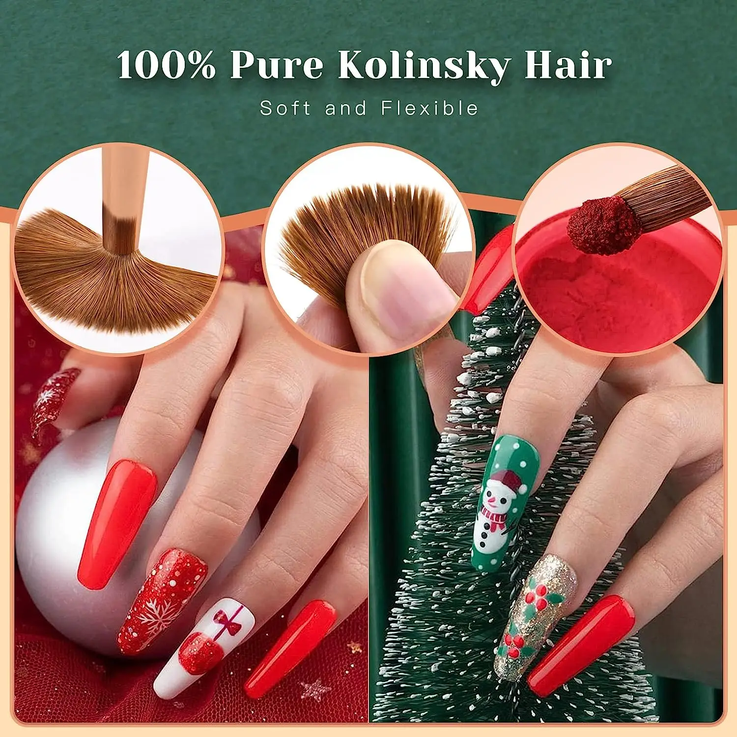 Kolinsky Acrylic Nail Brush, Size 8 Acrylic Nail Brushes, Oval Circular Brush with Metal Handle
