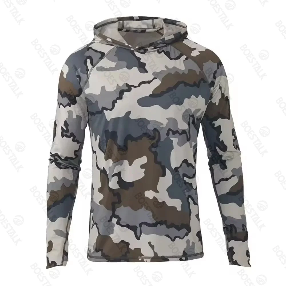 Men Hooded Camouflage Fishing Suit Outdoor Sports Camping Mountaineering Sunscreen Breathable Training
