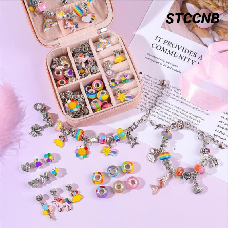 Children's Handmade DIY Bracelet Making Accessories Round Animal Crystal Beads Educational Toys Girl Birthday Gift Jewelry Set