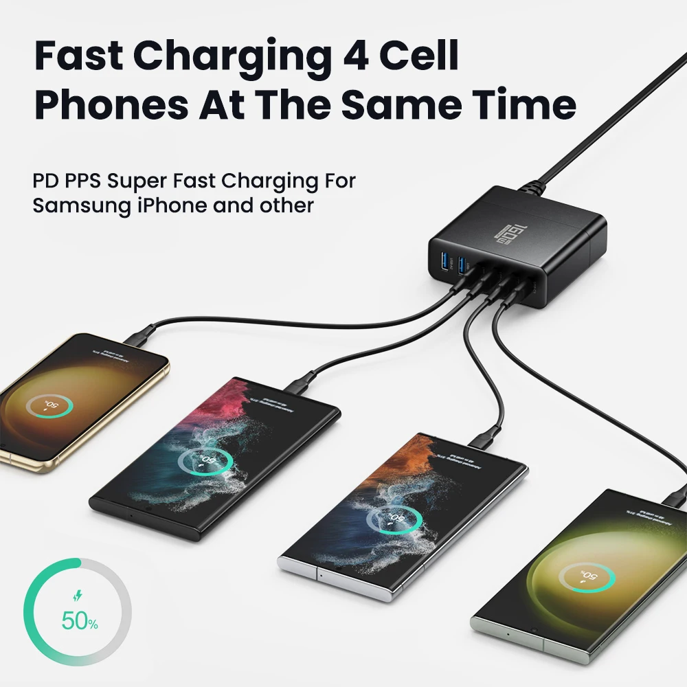Power Charger 160W GaN USB Type C Multiple Ports PD PPS QC4.0 Desktop Fast Charger For iPhone 14 Pro Samsung S23 Macbook Laptop iPad