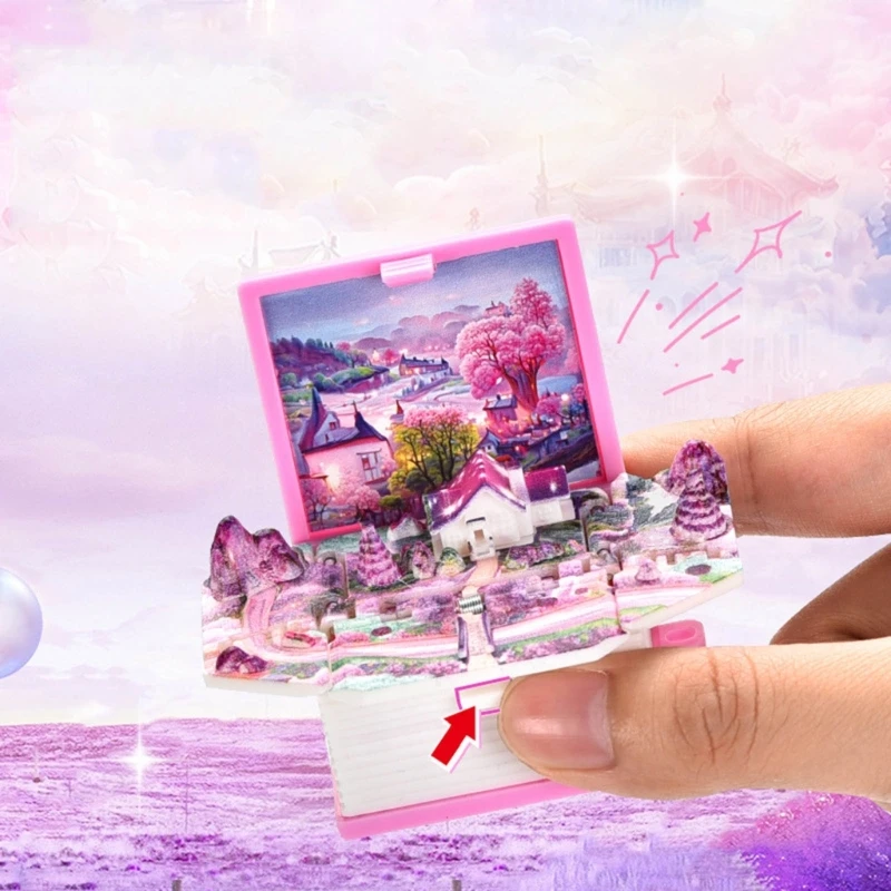 접이식 마술 책 키체인 휴대용 게임 팝업 장난감 접이식 3D 판타지 랜드