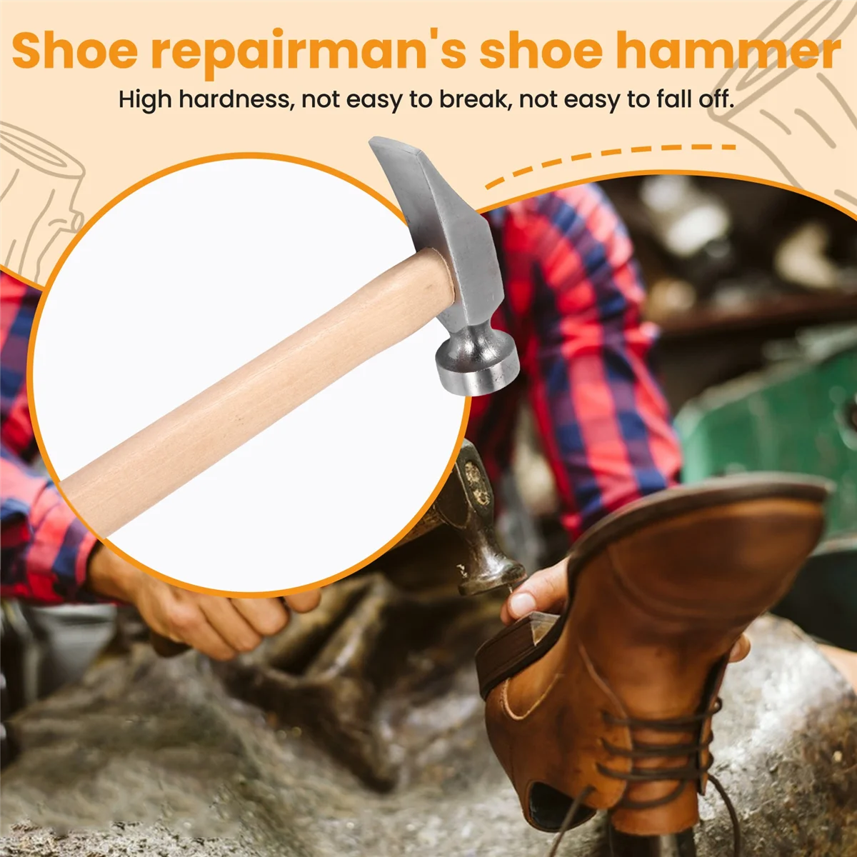 1Pcs Cobbler Shoe Repair Hammer Wood Handle Leather Work Shoemaking Repairing Remmending Shoe Tool 4
