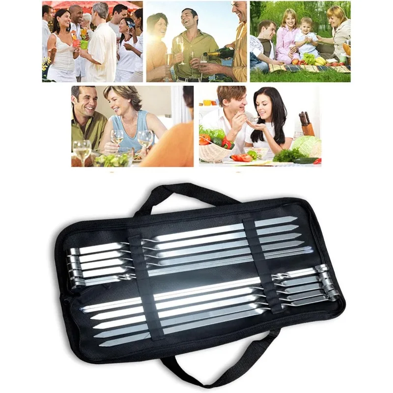 Stainless Set of 12 Steel Grilling Skewers Barbecue Skewers Meat Suitable for Grills Outdoor Cooking and Picnics Tool