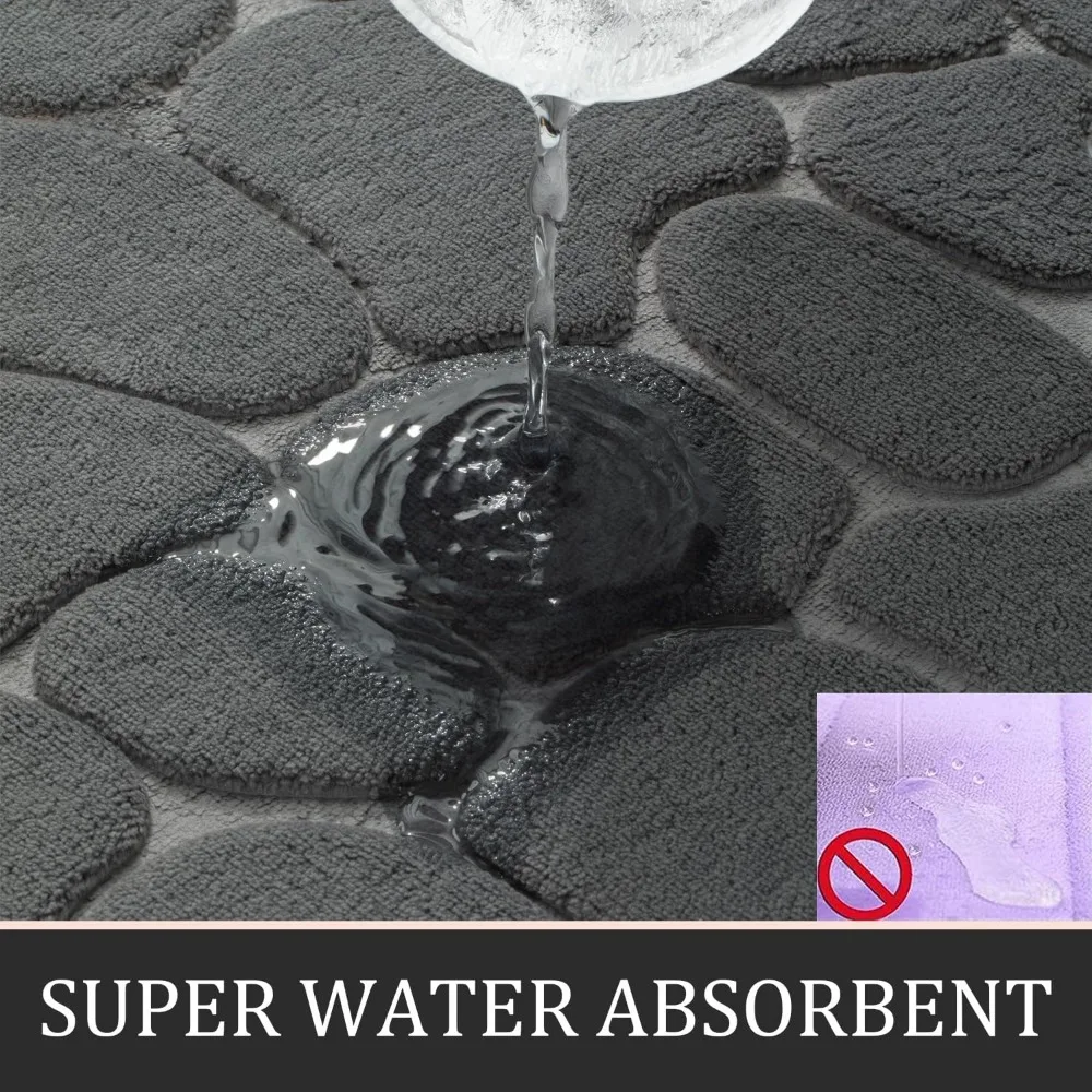 Bathroom Rugs Sets 3 Piece, Cobblestone Memory Foam Bathroom Mats Set Extra Thick, Non Slip Bath Mats for Bathroom, Water Absor