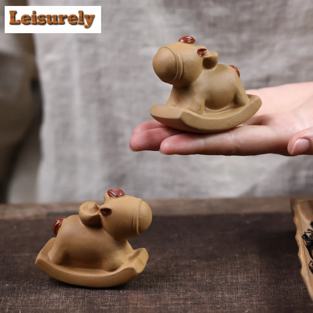 Yixing Purple Clay Wealth Zodiac Rocking Horse Tea Pet Boutique Fish Tank Landscaping Tea Figurine Play Toys Tea Statue Ornament