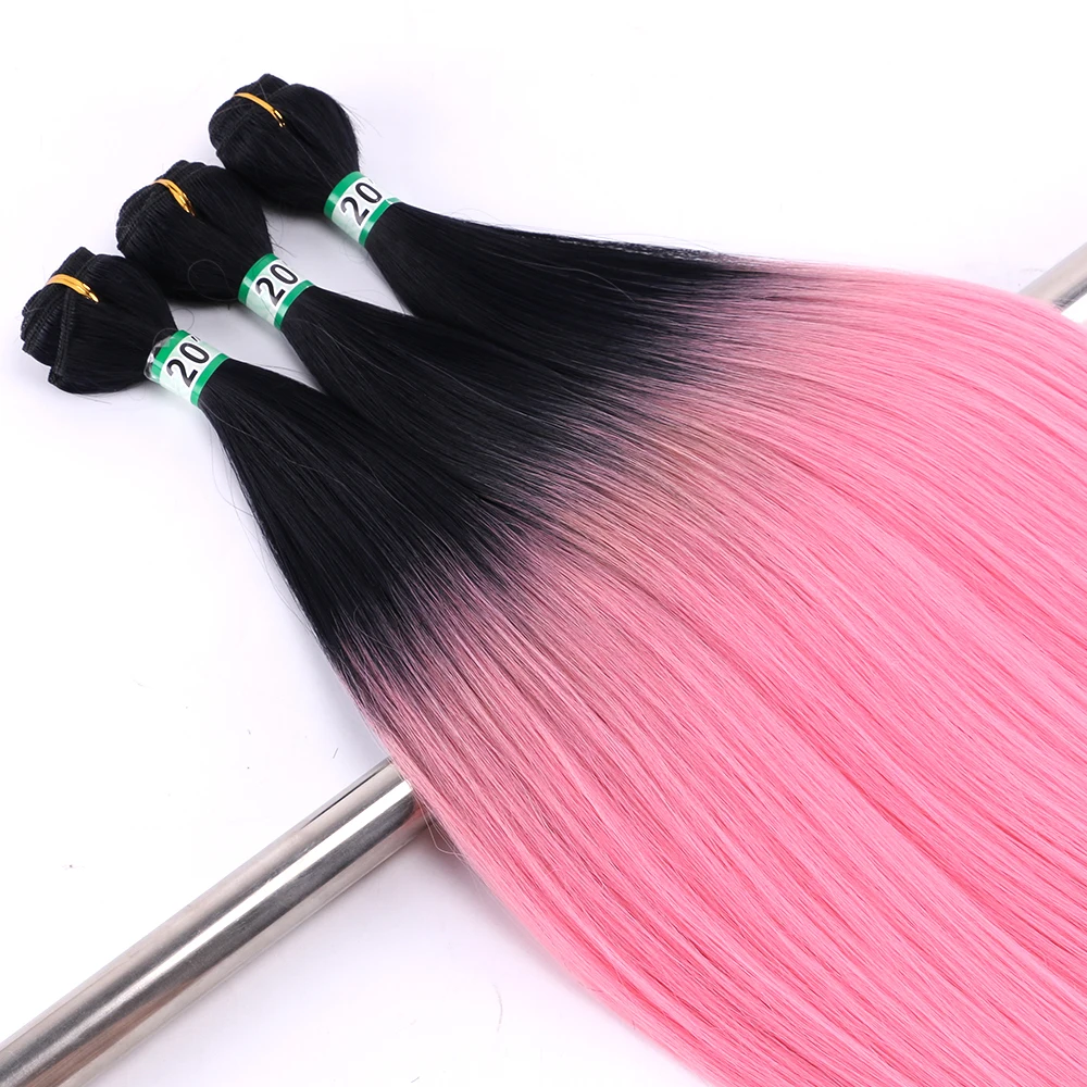 Synthetic Straight Hair Bundles Black To Purple Red Brown Golden Sliky Straight Synthetic Hair Extensions for Black Women