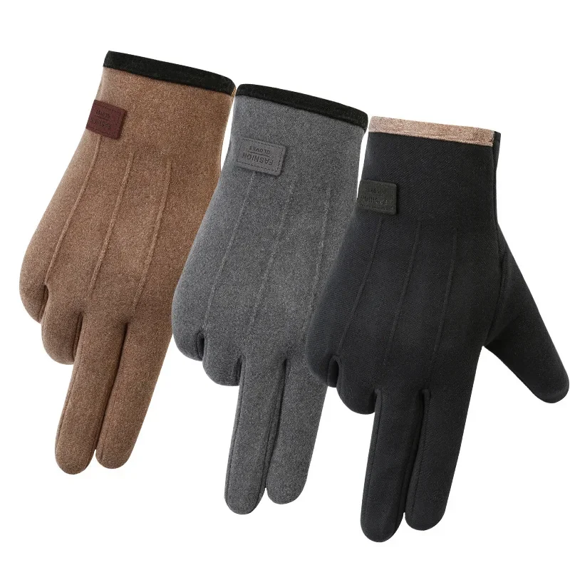 

Winter Warm Gloves for Men Rabbit Fleece Thickened Outdoor Riding Windproof and Cold Resistant Three Thread Touch Screen Gloves