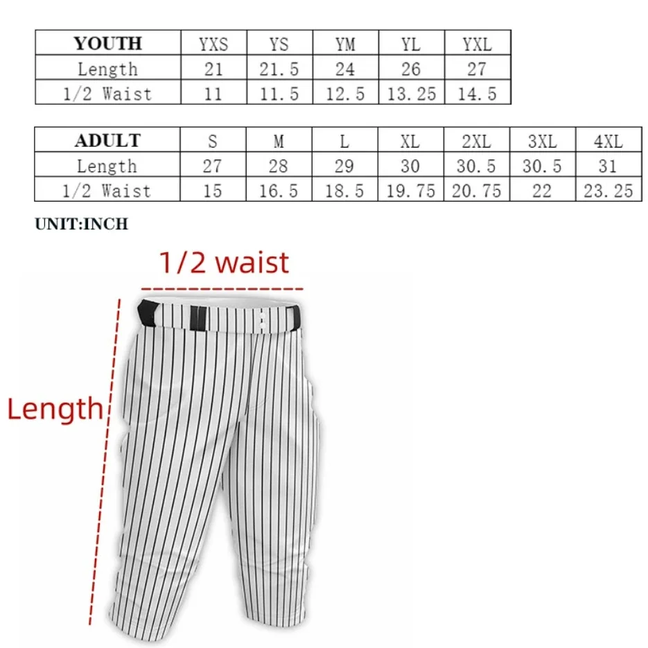 Breathable Professional Striped Polyester Baseball Pants with Zipper Fly for Men and Women