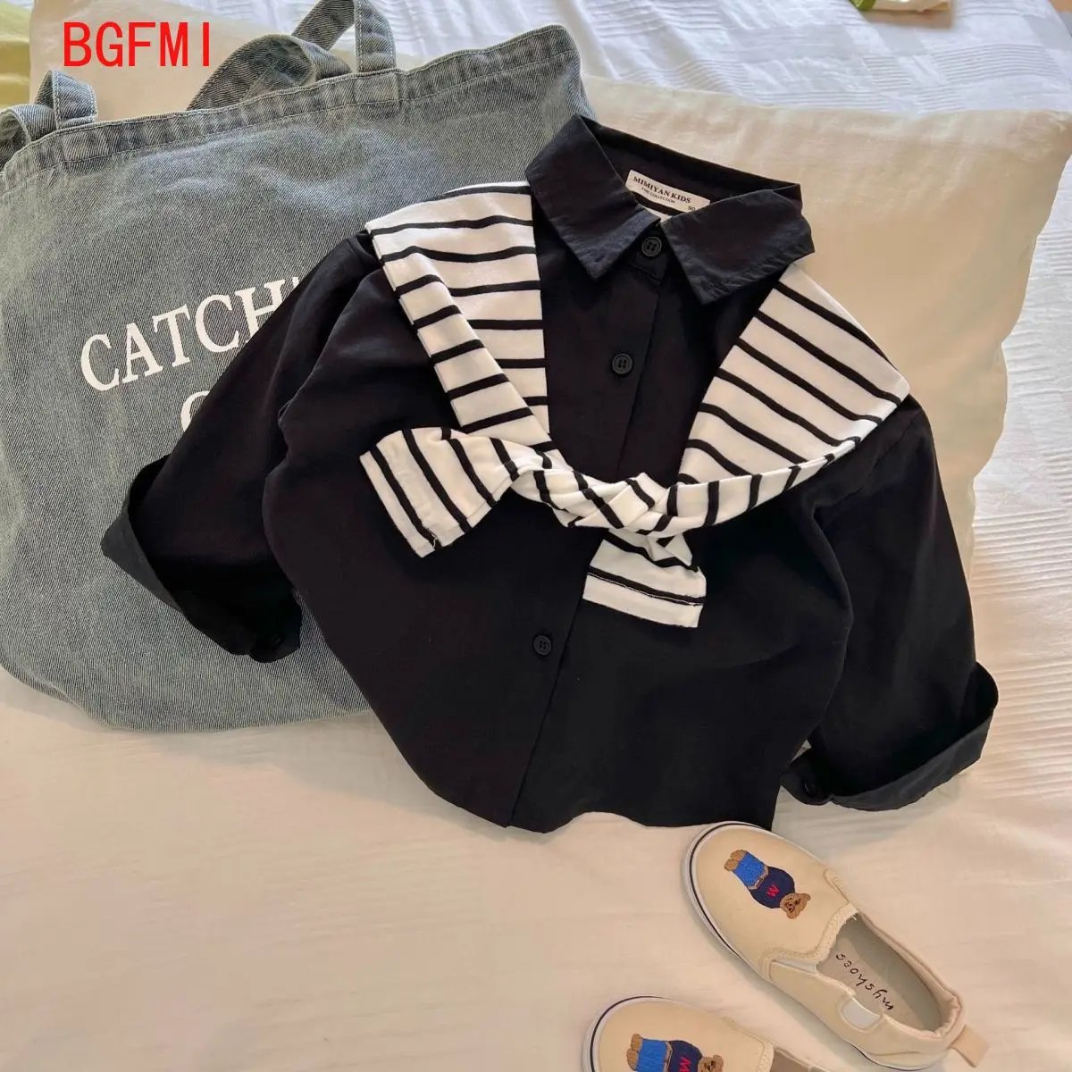 Children's Shirt Spring and Autumn New Fake Two Tops Boys and Girls Striped Shawl Shirt Fashion Children's Clothing 2-10Yrs Old