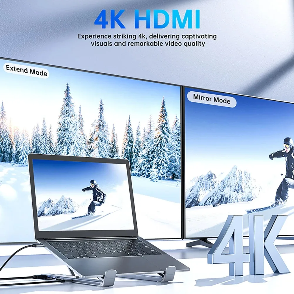 KEBIDUMEI USB C 노트북 스탠드 도킹 스테이션 8-in-1 USB 허브 PD 100W 4K HDMI USB 3.0 SD TF 카드 리더기 (맥북 에어 프로 아이패드용) USB C Laptop Sta