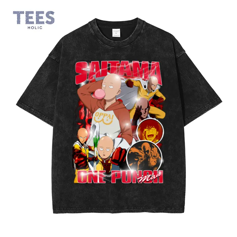 

Saitama T Shirt Men Vintage Washed Anime One Punch Man T-shirts Oversize Streetwear Harajuku Harajuku Manga Tops Tees 100%Cotton