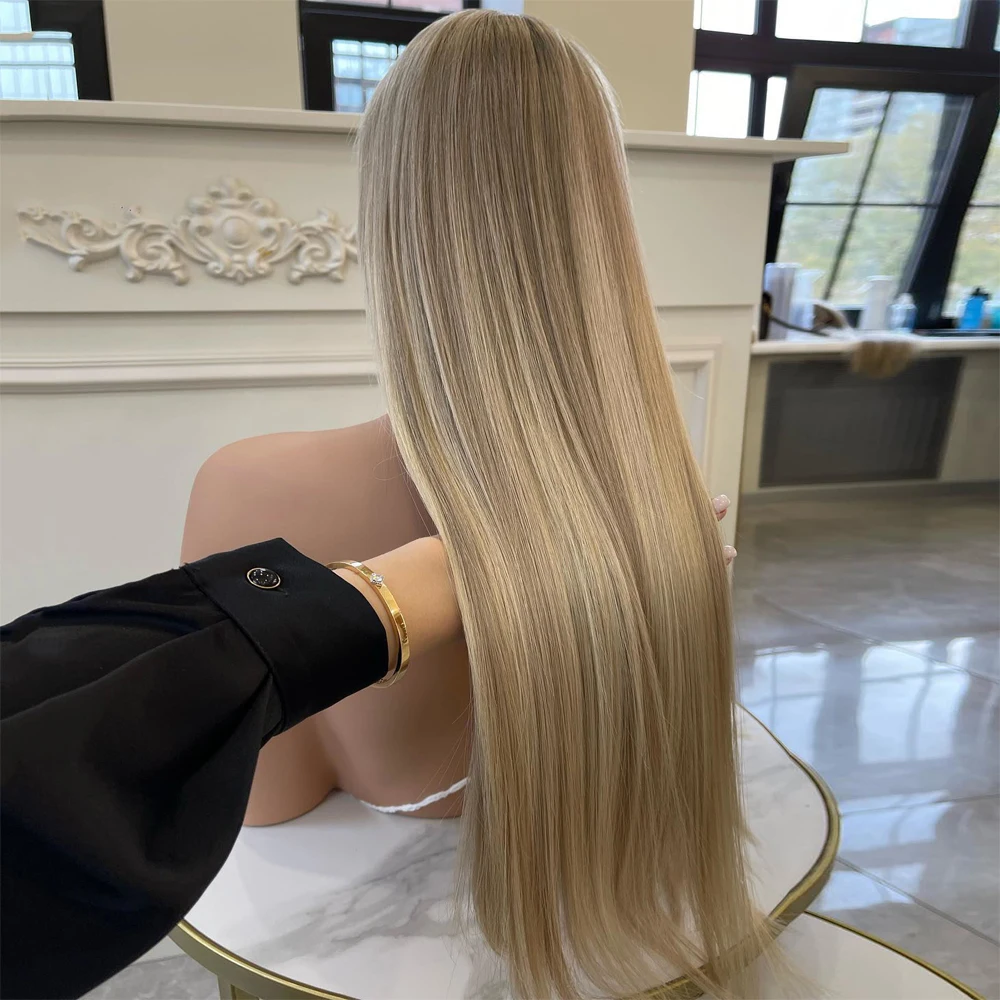 Glueless 13x6 HD Lace Frontal Wig Light Ash Blonde Full Lace Human Hair Wigs  Highlights Silky Straight Wig with Bbay Hair 200% _ - AliExpress Mobile