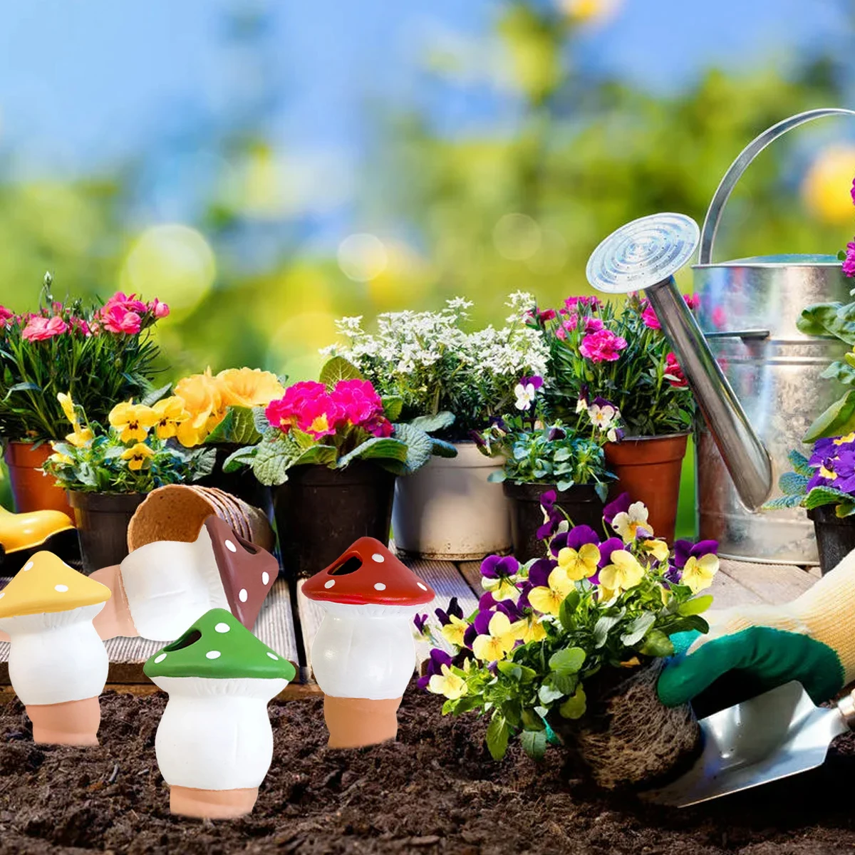 Automatic Drip Irrigation System Self Watering Cute Mushroom Spike Flower Plants Greenhouse Garden Auto Water Dripper Device self watering globes,automatic watering device