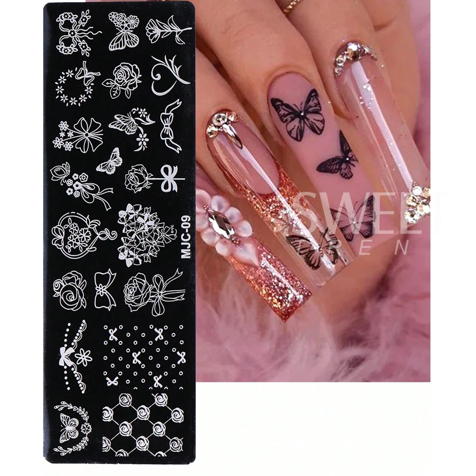 3pcs Bow Tie Nail Stamping Plates Butterfly Design Floral Flower Leaf  Nail Art Stamp Stencil Printing Template Manicure Tools 4