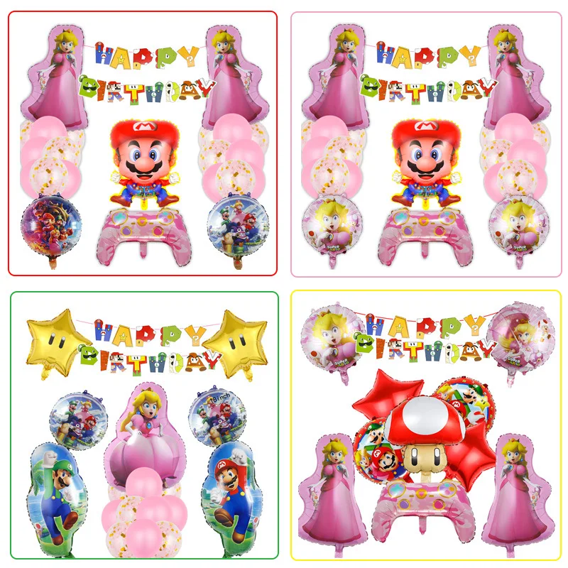 

Super Mary Cartoon Halloween Mario Theme Aluminum Film Balloon Princess Peach Children's Birthday Decoration Supply Balloon