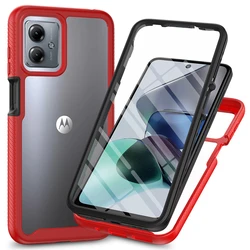 Shockproof Clear Case with Built-in Screen Protector - Rugged Full-Body Defender Cover for Moto G84 (Red)