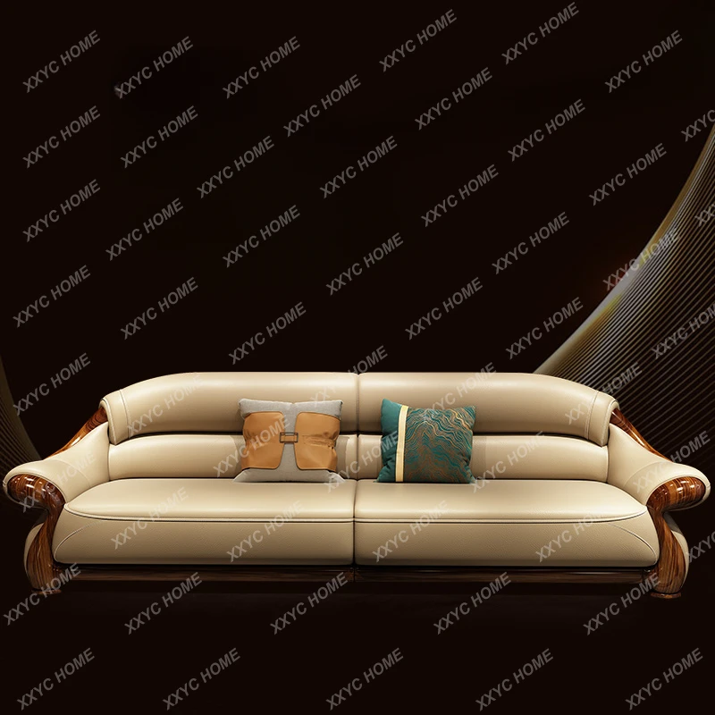 

Solid-Wood Leather Sofa Combination Modern New Chinese Style First Layer Leather Sofa Ugyen Wood Leather Sofa