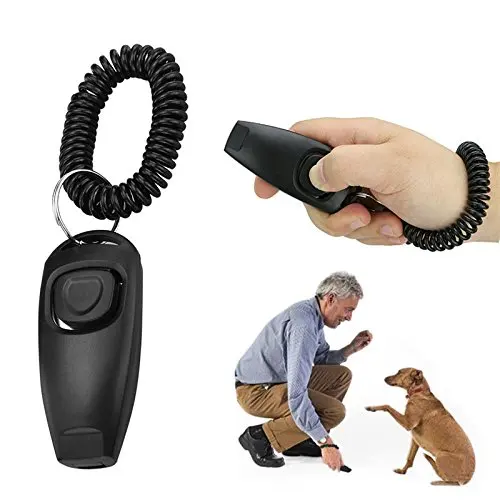 2 in1 Dog Pet Puppy Cat Training Clicker Whistle Click Trainer Obedience Black