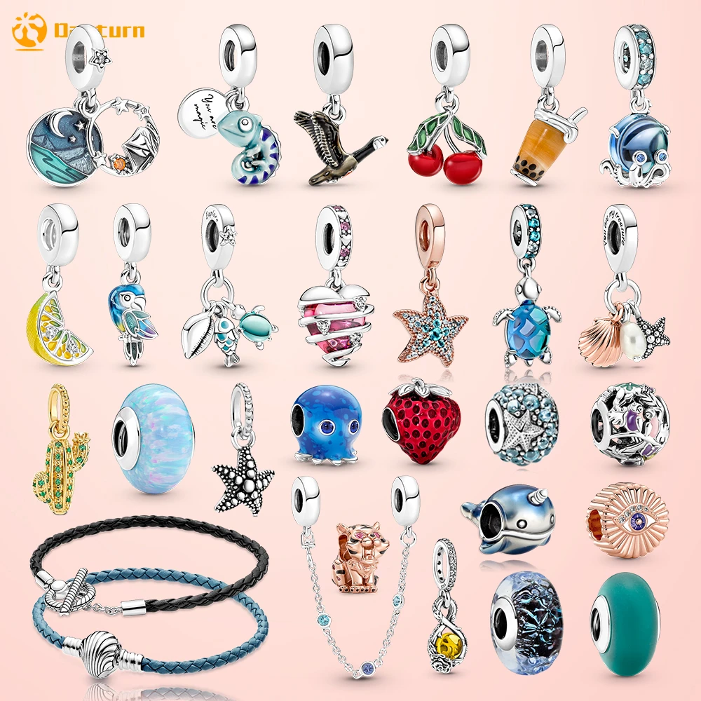 Danturn Charms asimétricos de cereza pulsera Pandora, de Plata de Ley 925, Charms de loro, fresa, Delfín, camaleón, Tortuga, compatibles con pulseras originales|Cuentas| - AliExpress