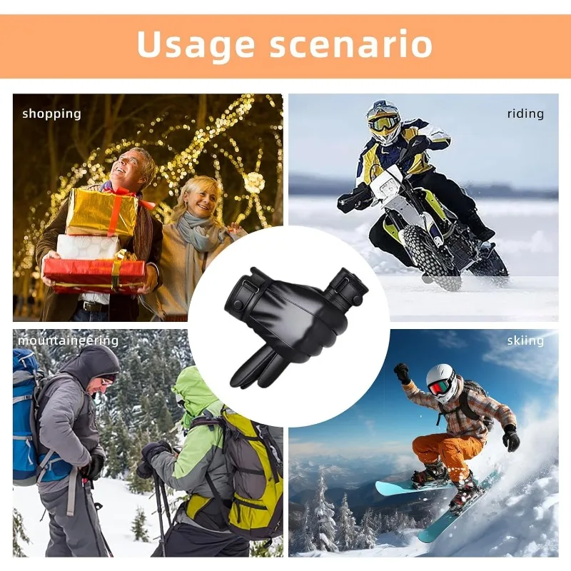 Winter Gloves Men Genuine Leather Warm Touchscreen Gloves Outdoor Cycling Real Sheepskin Warm Driving Motorcycle
