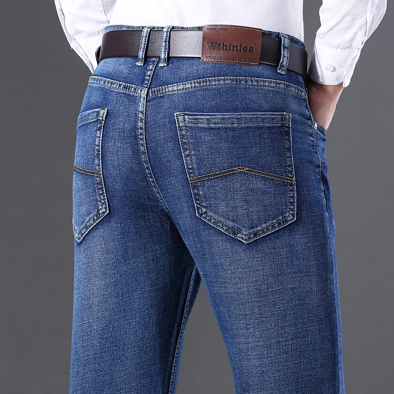 WTHINLEE New Casual Jeans Men's Fashion Business Straight Denim Trousers Blue Gray Brand Clothing Classic Stretch Work Pants 2