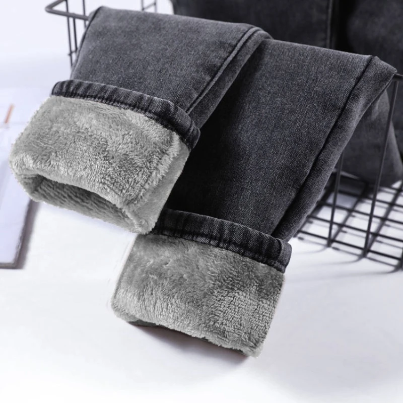 High Waist Plush Lined Jeans Winter Thicken Slim Denim Pants Women's Skinny Vintage Leggings Trousers Fashion Warm Pencil Pants