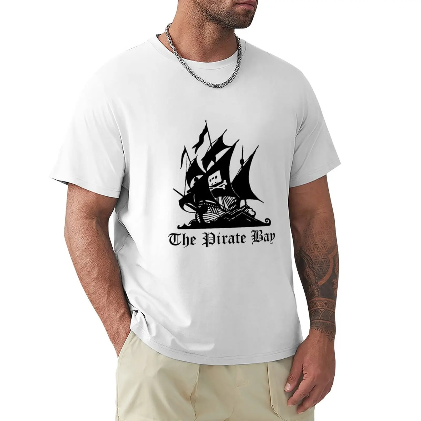 Pirate Bay Logo-T-Shirt Nera Top Hippie Clothes Magliette Grafiche Da Uomo Hip Hop