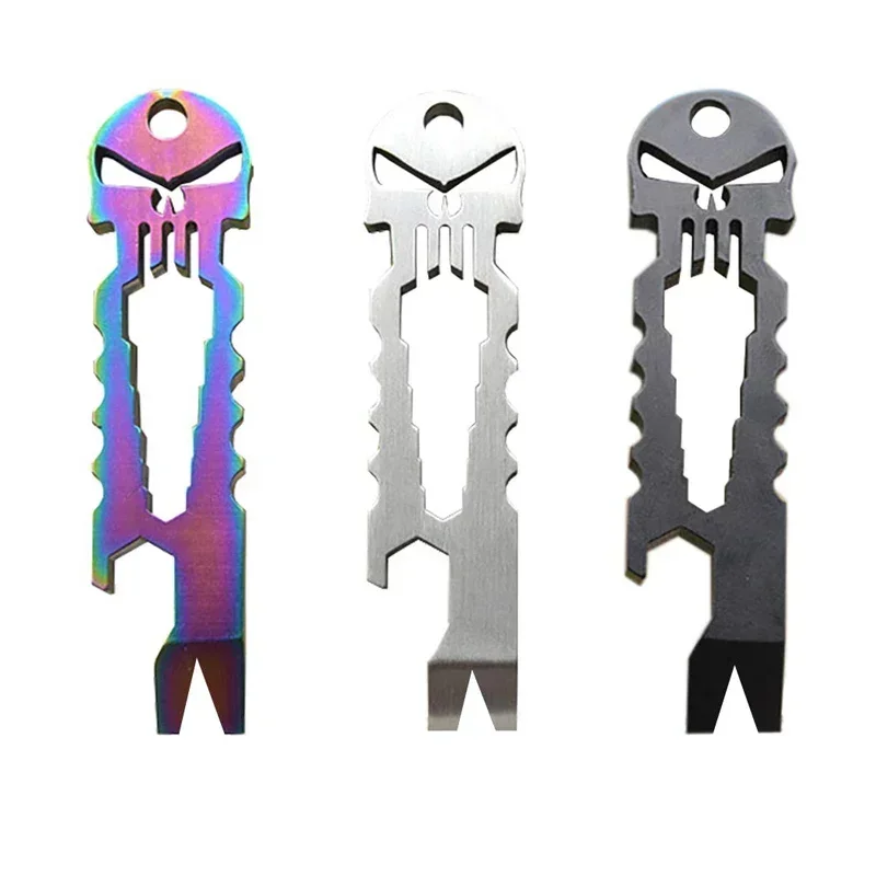 Stainless Steel Tactical EDC Portable Pocket Multi-tool Skull Crowbar Keychain Mini Bottle Opener  Spanner Multifunctional Tool