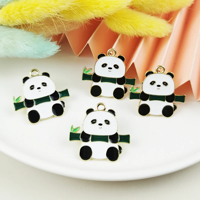 

10pcs Holding Bamboo Panda Charm For Jewelry Cute Enamel Pendant Diy Craft Supplies Metal Materials Necklace Bracelet Accessorie