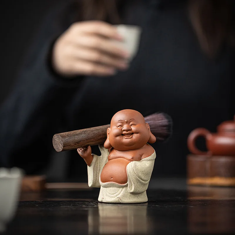 

Purplue Sand Tea Pet Maitreya Buddha Pen Holder Pot Maintenance Pen Shelves Supportable Tea Carve Teaware Accessories Tea Room T