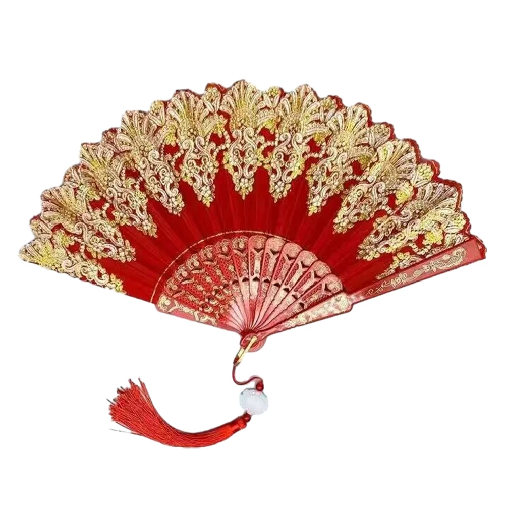Art Craft Gift Chinese Style Folding Fan Hand Gold Powder Plastic Fan Dance Wedding Party Folding Fan Gift Home Decor