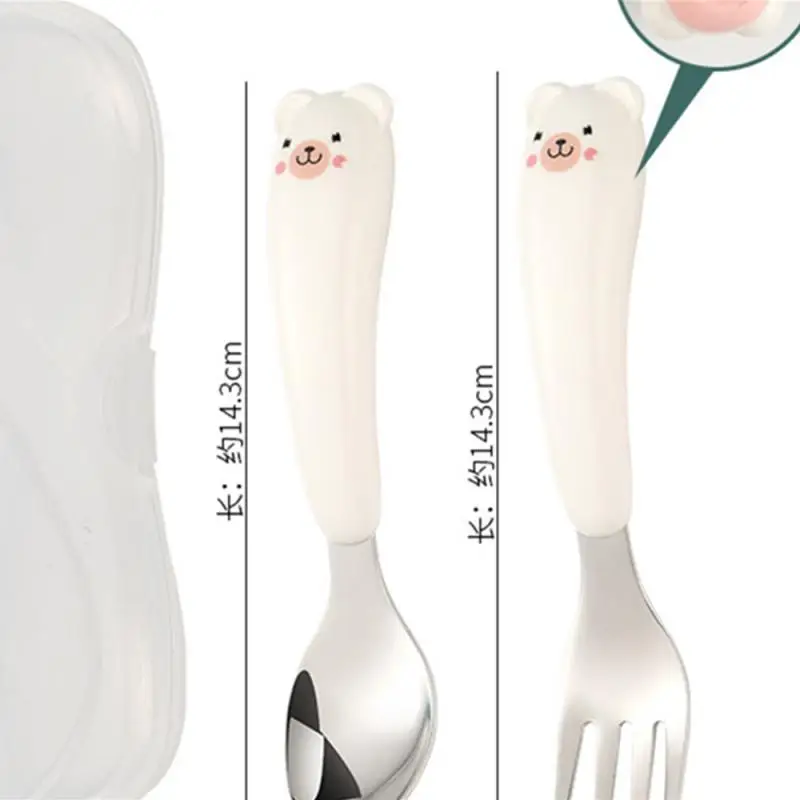 Baby Cartoon Tableware Set Baby Spoon Fork Stainless Steel Toddler Dinnerware Cutlery Infant Food Feeding Utensil Gadgets