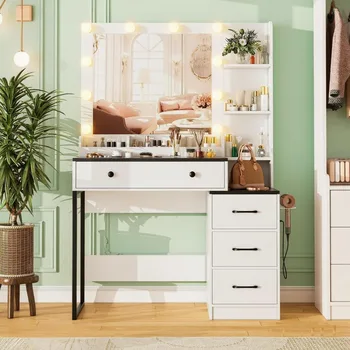 Large Vanity Desk with Mirror & Lights 1