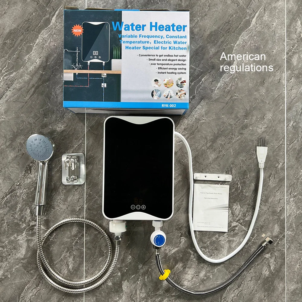 Electric Water Heater 5500W Instant Tankless Electric Hot Water Heater Bathroom Kitchen Instant Heating Tap Demand Water Heater with LCD Display