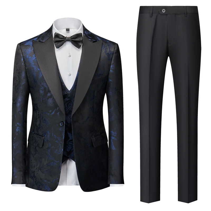 

Fashion Brand Men's Business Swallowtail Suit 3 Piece Men Wedding Prom Party Luxury Dress Slim Fit Jacquard Blazer and Pants