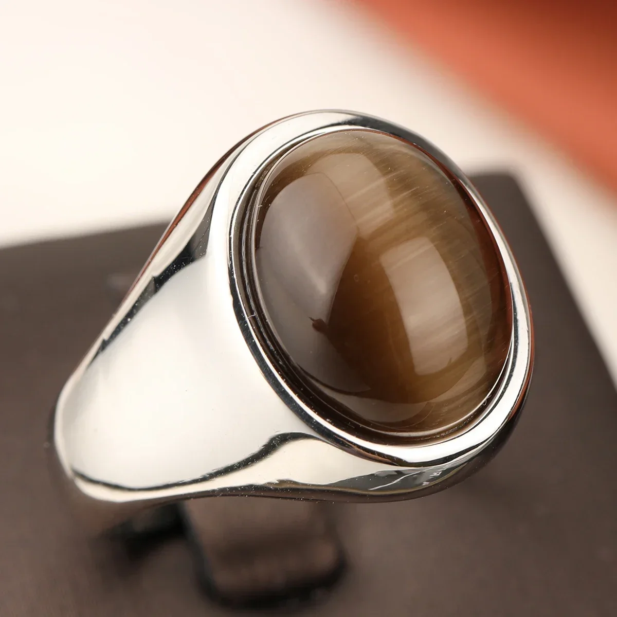 Medium Cat Eye Rings for Men Brown Blue Black Stone Classic Elegant Wedding Stainless Steel Accessories