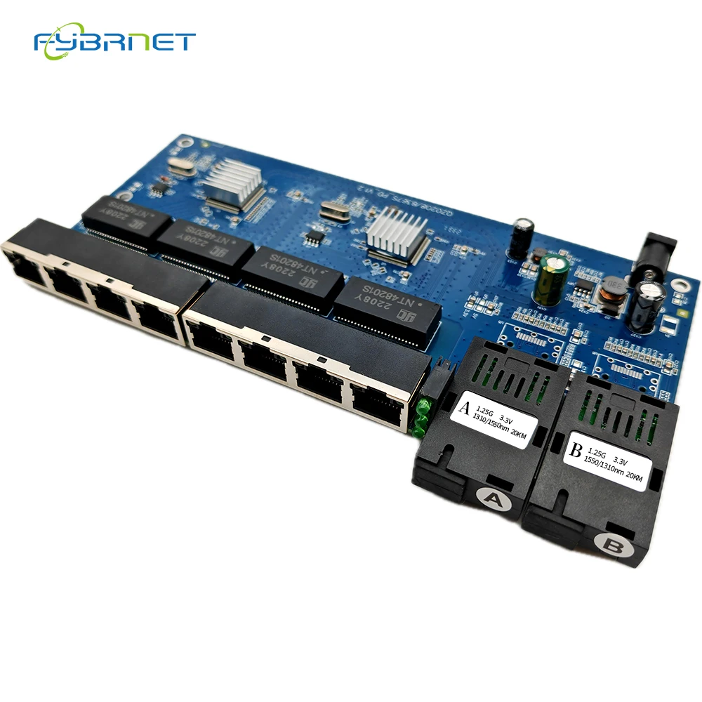 10Pcs Reverse POE Gigabit 2Fiber 8RJ45 10/100/1000M Ethernet Switch Fiber Optical Media Converter PCBA Board