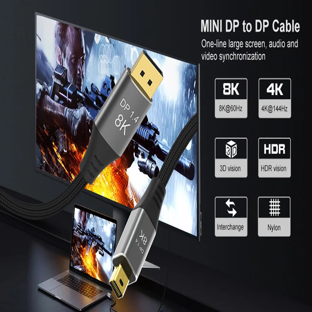 Mini Dp Vers Displayport 8k Câble Dp1.4 Bidirectionnelle Transmission Dp À  Câble Mini Displayport 8k @ 60hz 4k @ 144hz Pour Macbook Air - AliExpress
