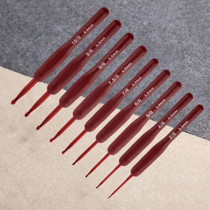9pcs Red Crochet Set Kit Silicone Handle Crochet Hooks 0.6-2.75mm Crochet Needle Set Needles Sweater Weave Sewing Knitting Tool