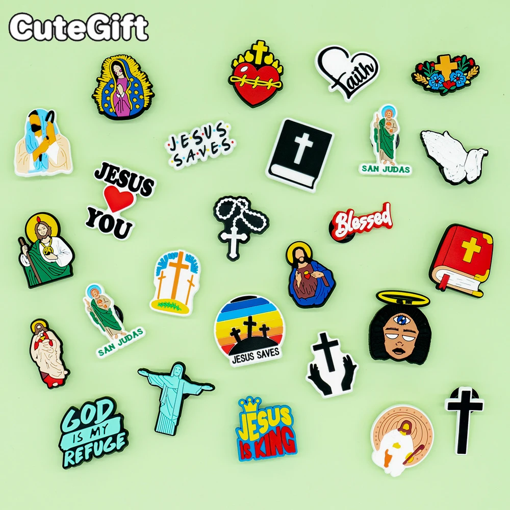 1/28 Stück Religion Schuh Charms für Männer Frauen Kinder Jesus Gesegnet Pins Schuh Dekorationen Zubehör Christian Believer Geschenk Ornament