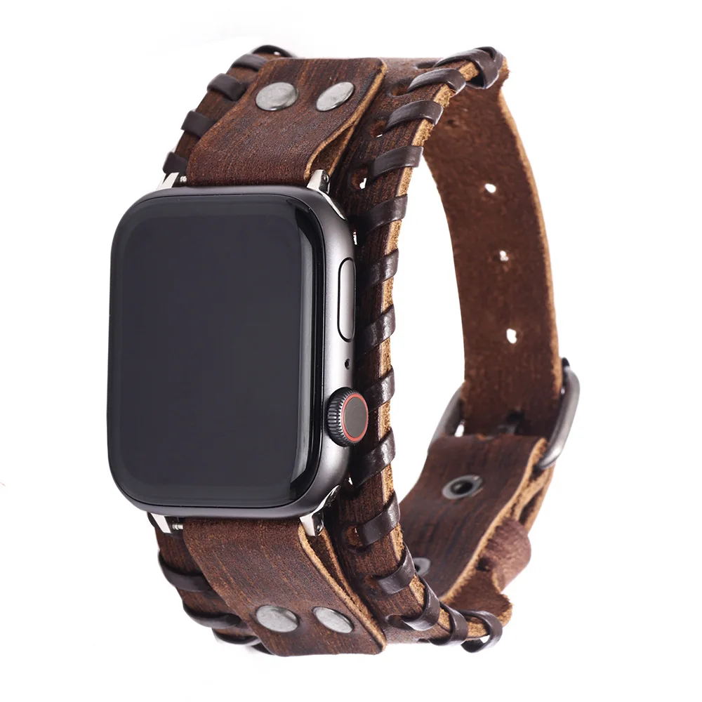 

Браслет-манжета из натуральной кожи для Apple Watch Band 40 мм 41 мм 42 мм 44 мм 45 мм 49 мм
