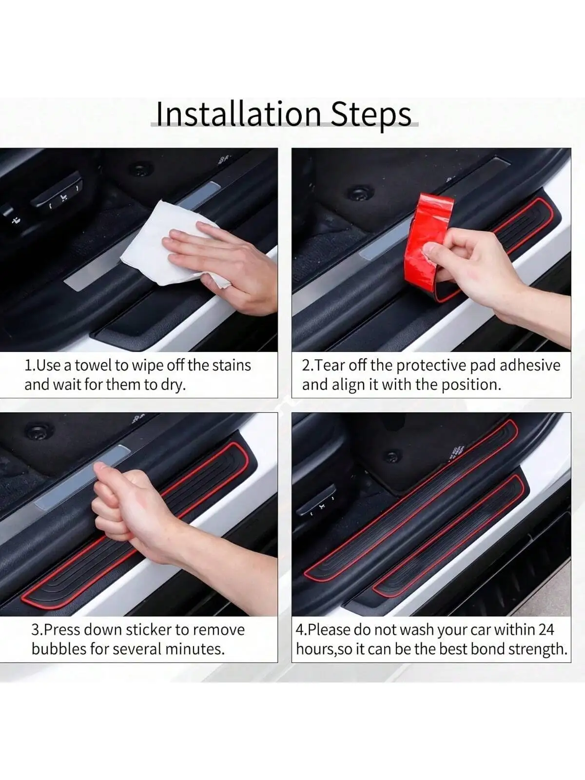 Black Rubber Door Sill Guards 4-Piece Set - Durable, Scratch-Resistant, Dust-Proof